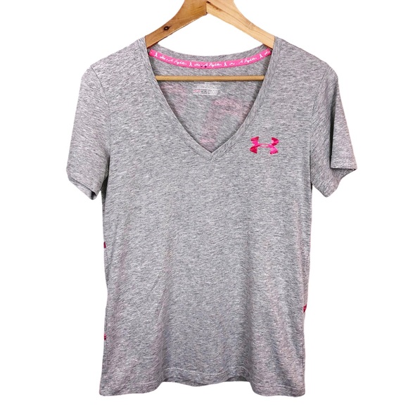 Under Armor Breast Cancer Awareness V Neck Fitted Short Sleeve Heathered T Shirt - Picture 2 of 7